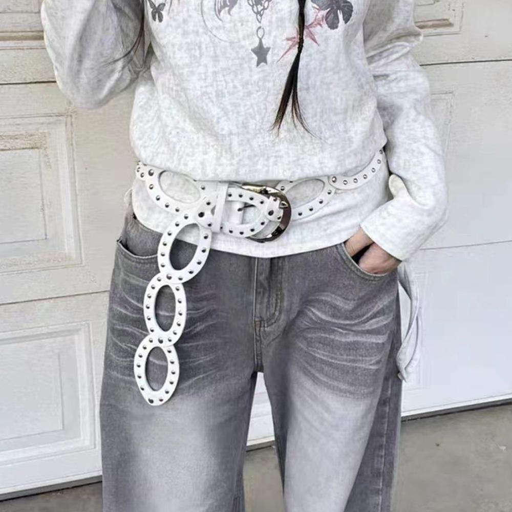 Hollow Out Cowgirl Waist Belt Elliptic Geometry Rivet Waist Belt Dress Decoration