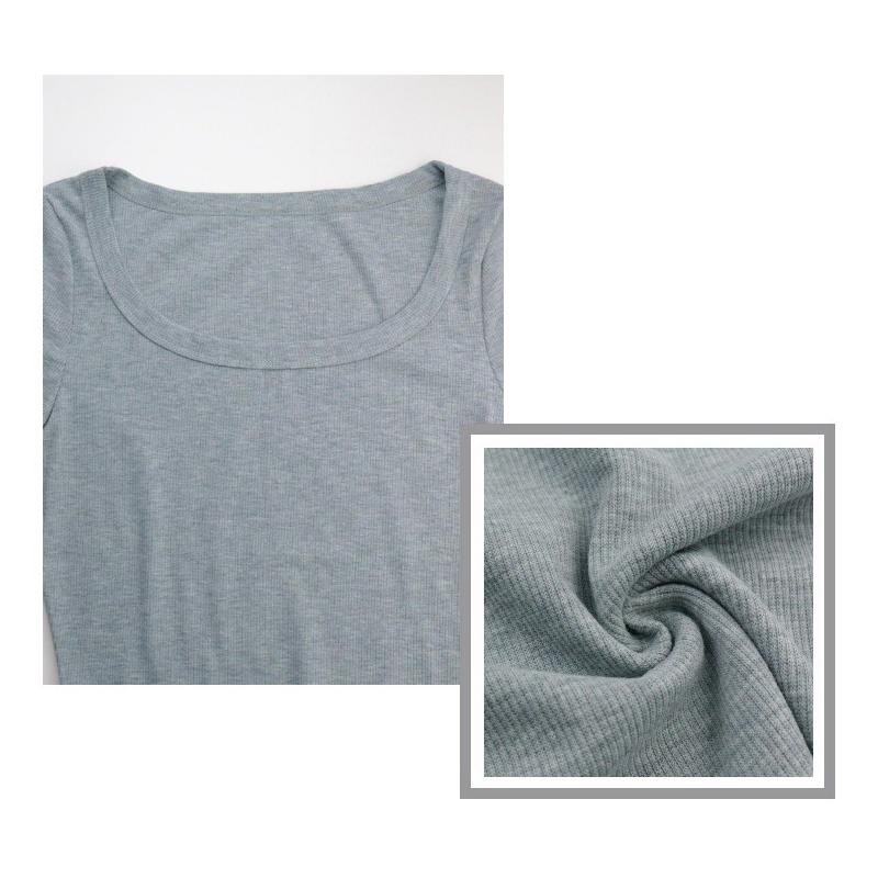 Womens Scoop Neck Long Sleeve T-Shirts Casual Basic Ribbed Crop Knit Tops Spring Autumn Slim Fit Solid Color Bottoming Shirt