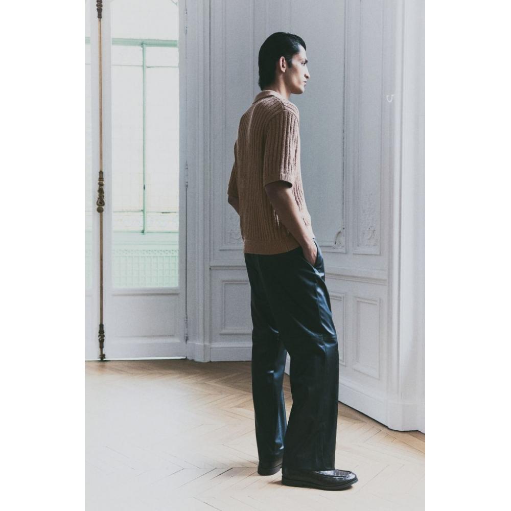 Рубашка поло HM Rib Knit свободного кроя, темно-бежевая