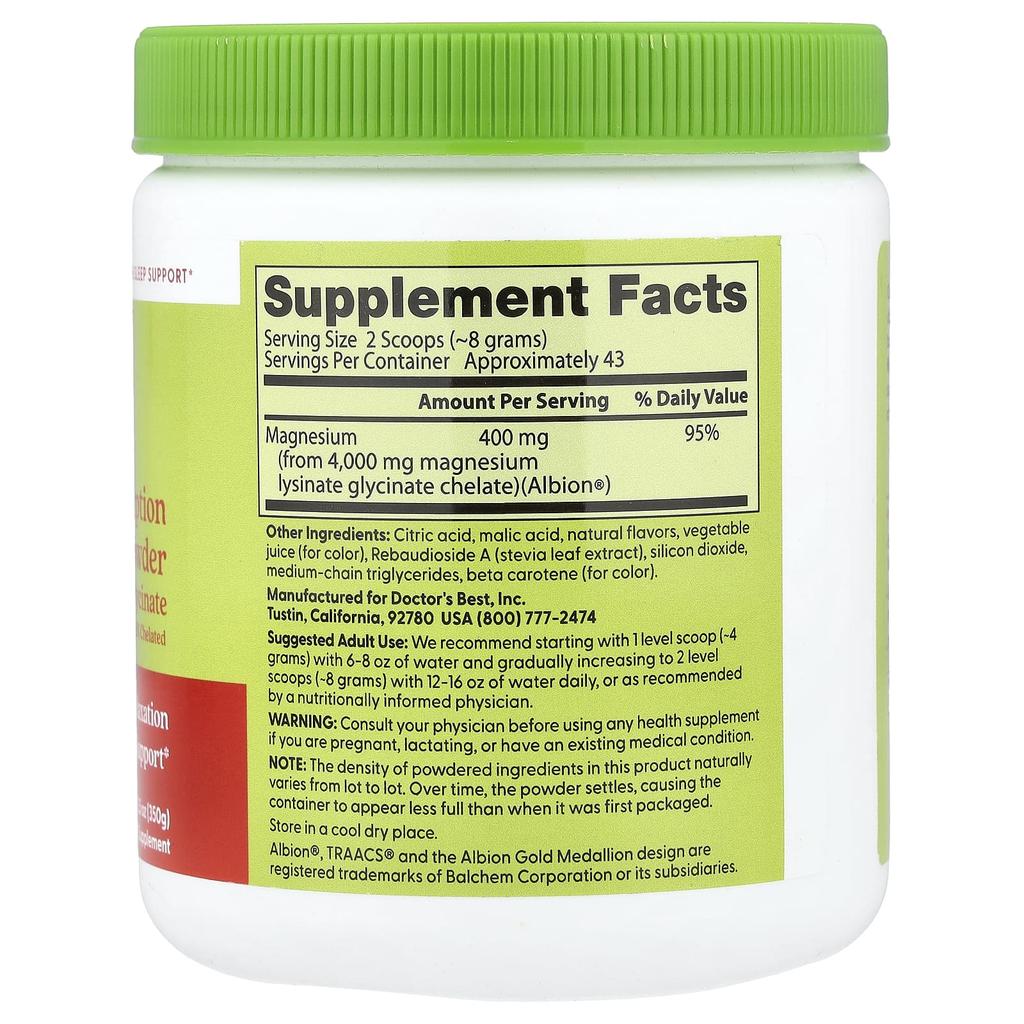 Doctor's Best, Superabsorbent Magnesium Powder, Strawberry Lime Flavor, 350g (12.5oz)