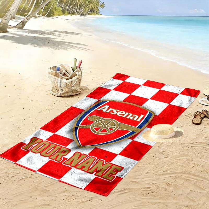 Custom Name Arsenal Print Beach Towel, Large Soft Quick Dry Towel for Beach Camping Swimming