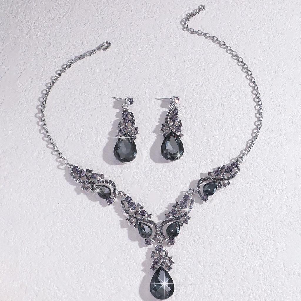 Alloy Rhinestone Necklace and Earrings Set for Women - Wedding Jewelry