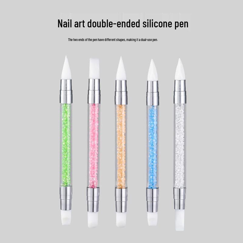 Multifunctional Nail Art Tool: Double-Ended Silicone Pen for Carving, Mixing, Applying Magic Mirror Powder