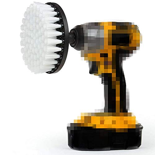 5 Inch Soft White Nylon Drill Brush with Quick Change Shaft Scratch Free Scrubbing for Fiberglass Tubs Boat Seats Car Carpets Upholstery