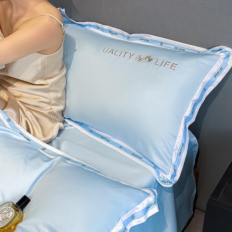 Комплект из четырех предметов из стираного шелка, высококачественное постельное белье из ледяного шелка, вышитое одеяло, покрывало, простыня, комплект из трех предметов