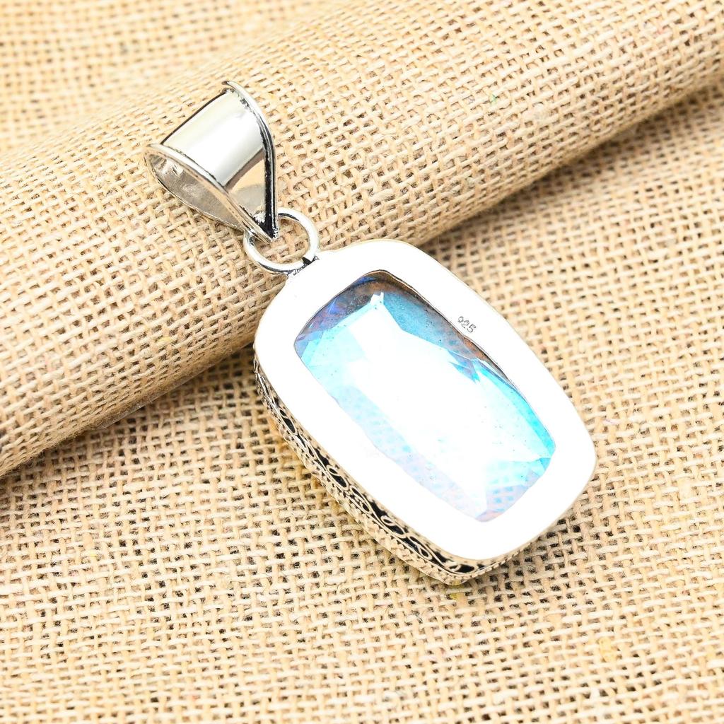 Радужный мистический топаз, драгоценный камень, подвеска ручной работы из стерлингового серебра 925 пробы для нее