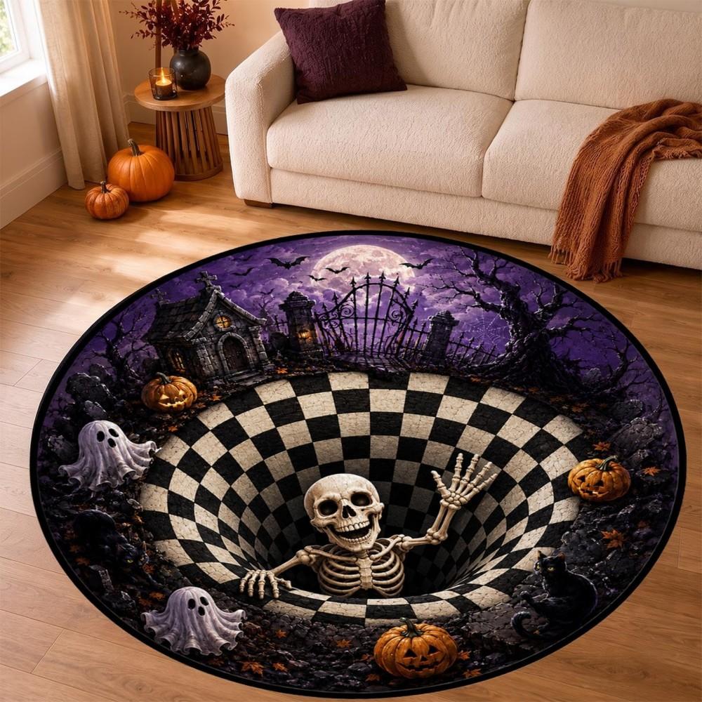 Halloween Front Back Door Witch Black Cat rug Corridor Dinning Cauldron Carpet Living Room Sofa Round Area Rug Home Decor