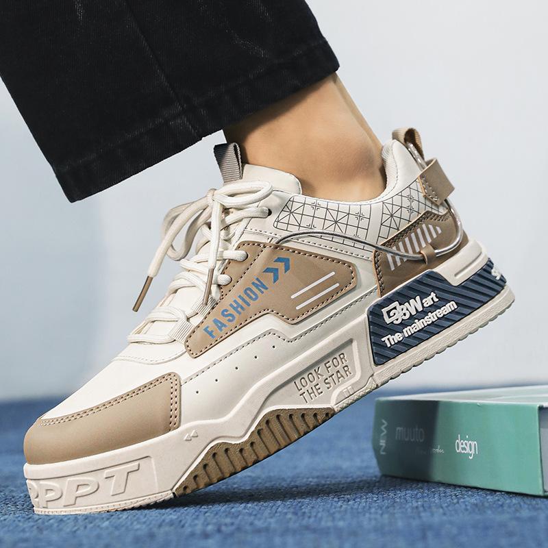 Кожаные туфли с толстой подошвой, подходящие по цвету, для занятий сноубордом, новые летние туфли с низким верхом, на шнуровке, для отдыха, в студенческом стиле, универсальные мужские туфли