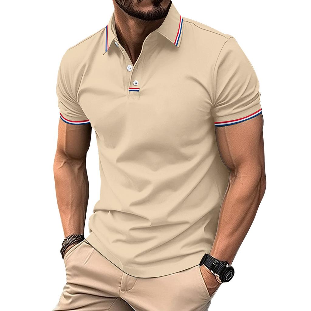 New Arrival Men's Casual Polo Shirt Collar Patchwork with Ribbed Trim Button-Front Business Solid Colour Versatile T-Shirt