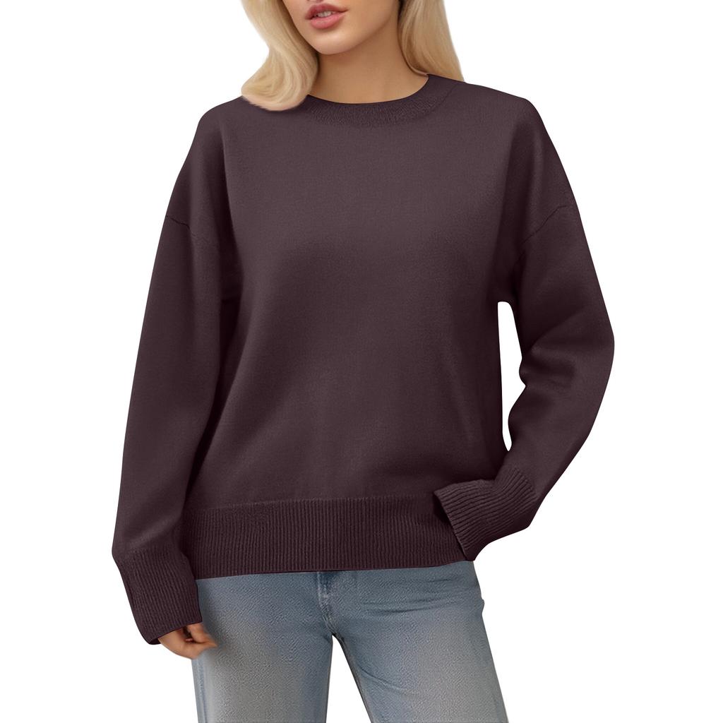 Women's Oversized Knit Sweater, Comfortable Top, Cute Thick Round Neck Plus Size Pullover Long Sleeve Clothing
