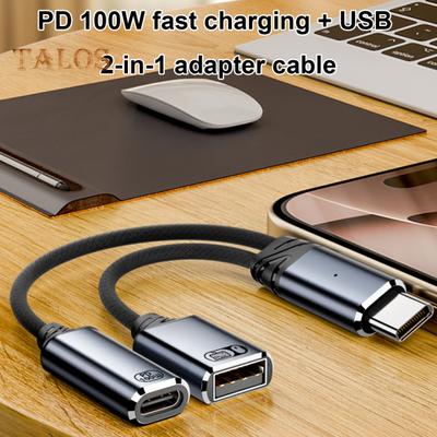 Кабель-адаптер USB-C OTG для зарядки и передачи данных 2 в 1, 100 Вт PD Type C в USB 2.0, быстрая зарядка и передача данных со скоростью 5 Гбит/с, нейлоновая оплетка, защита от перенапряжения