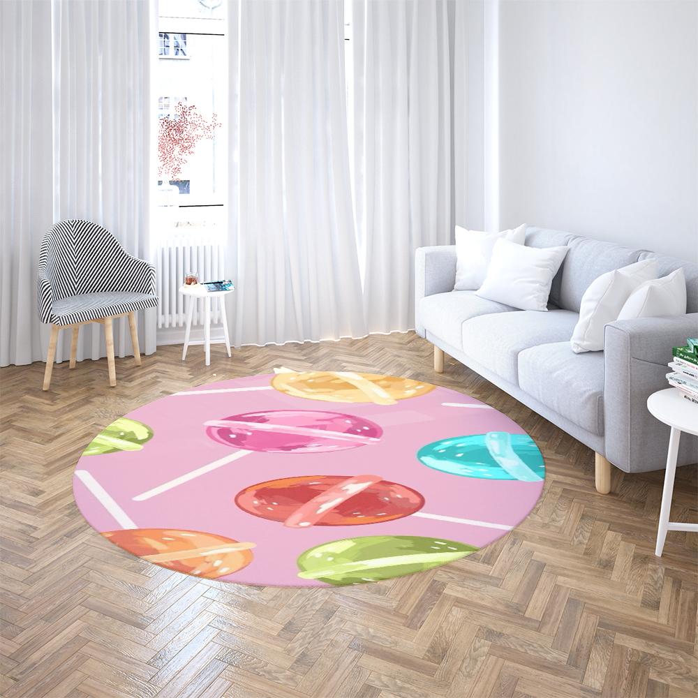 Cartoon Dessert Print Round Rug Soft Anti-slip Floor Mat Sweet Food Pattern Carpet For Bedroom Home Decor Mat