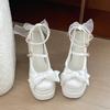 Fashion Comemore Platform Women Lolita Pumps Fashion Shallow Chunky High Heel Female Shoes Night Club Ankle Buckle Bow Dress Heels Women
