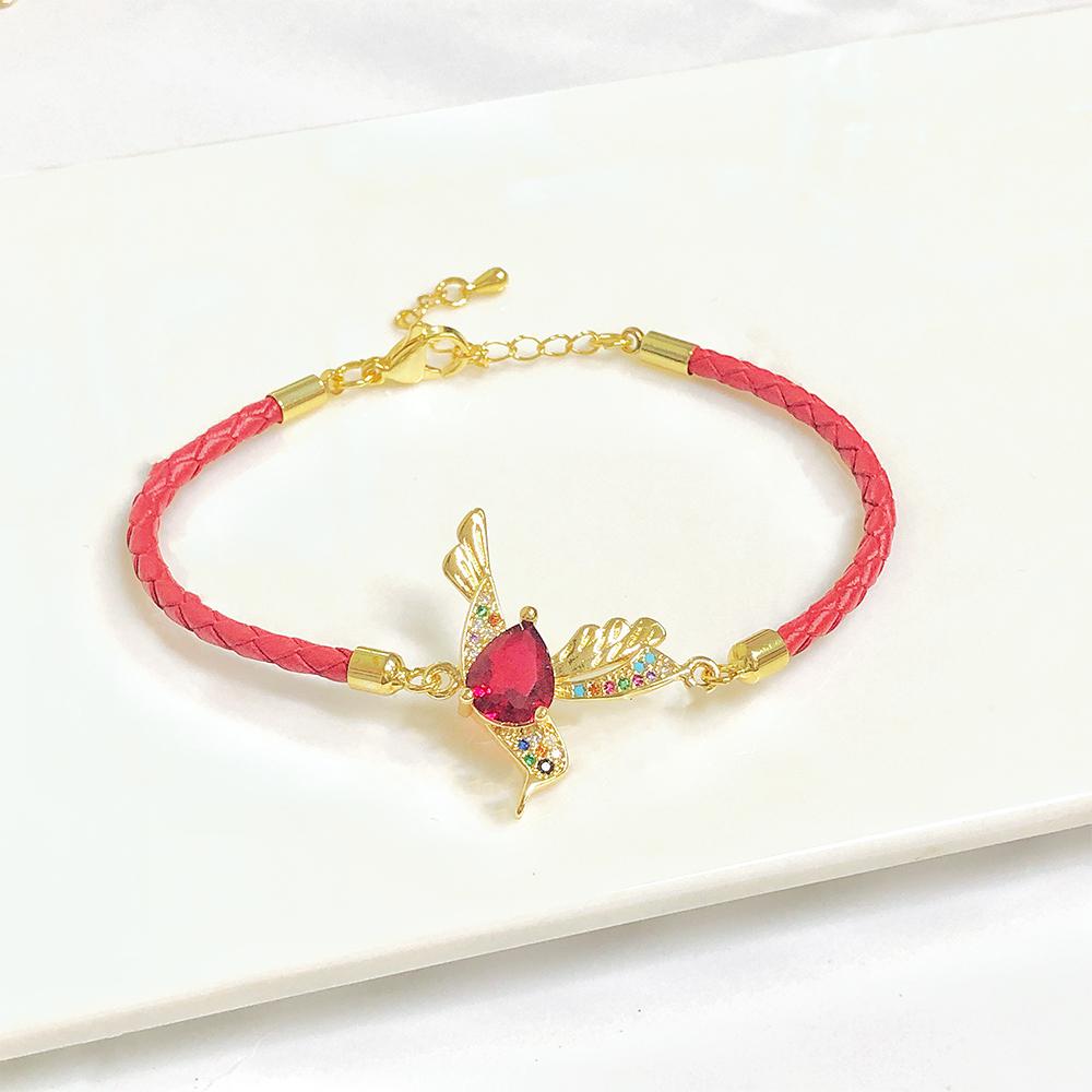Hot Sale Zircon Hummingbird Leather Rope Braided Bird Bracelet New Fashion for Women Girls Daily Party Wear Gold-Plated Jewelry