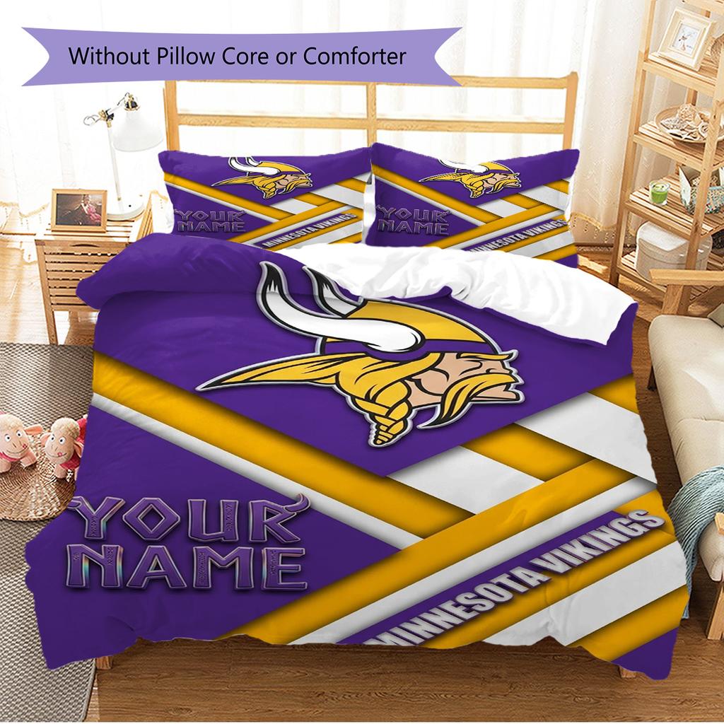 Name Custom Minnesota Vikings Pattern Bedding Set Quilt Cover Pillowcase Home Decor Gift (1 * duvet cover + 2 * pillowcase, without core)