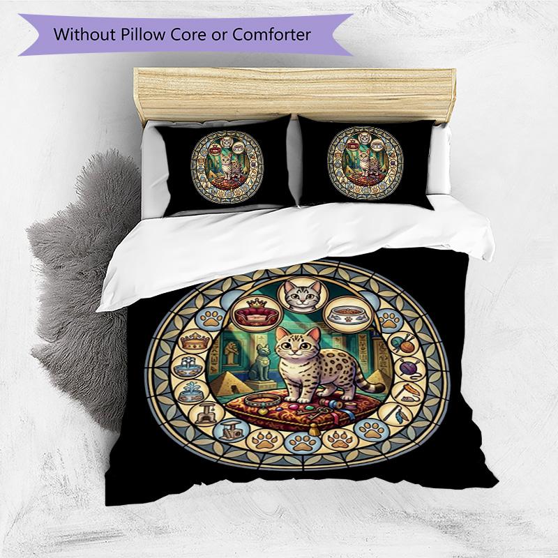 Royal Cat Kingdom Pattern Bedding,Quilt Set Quilt Cover Pillowcase Home Birthday Gift (1*duvet cover+2*pillowcase,without core)