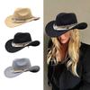 Lightweight Cowgirl Hat with Ethnic Style Hat Rope Woman Ladies Cowboy Hat Party Western Style Hat Outdoor Sunproof Hat