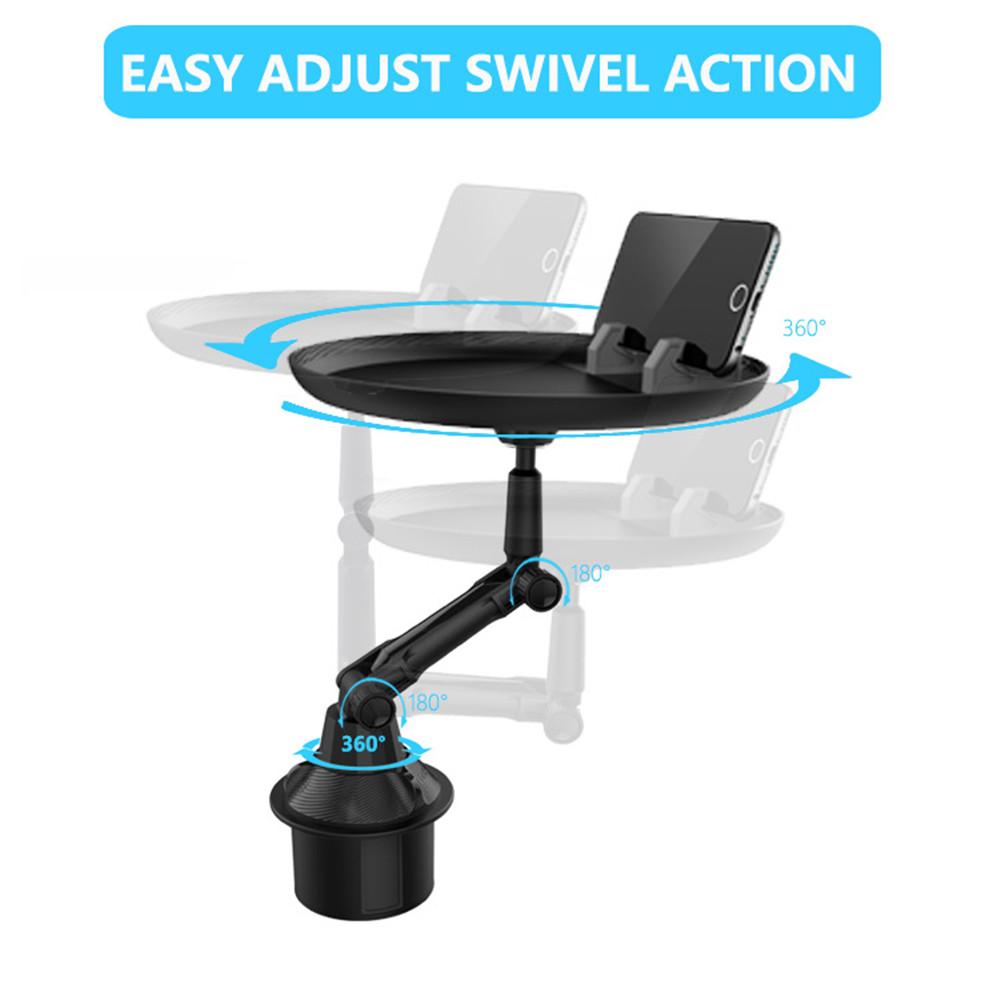 Adjustable Car Tray Table Cup Holder 360-Degree Swivel Non-slip With Phone Slot