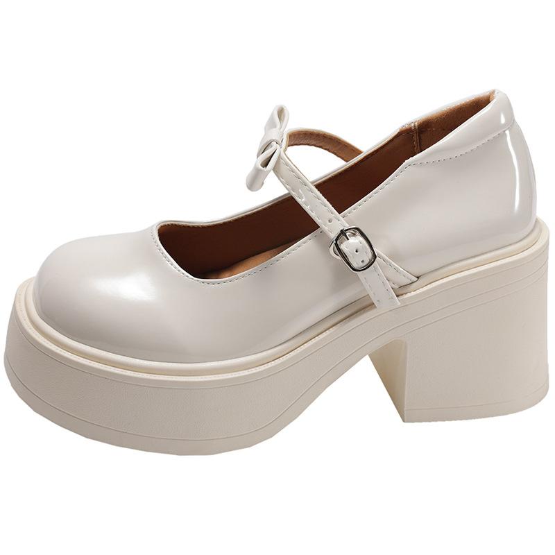 Модные белые французские туфли на высоком каблуке, женские кожаные туфли на платформе с круглым носком, новинка 2025 года, французские туфли Мэри Джейн
