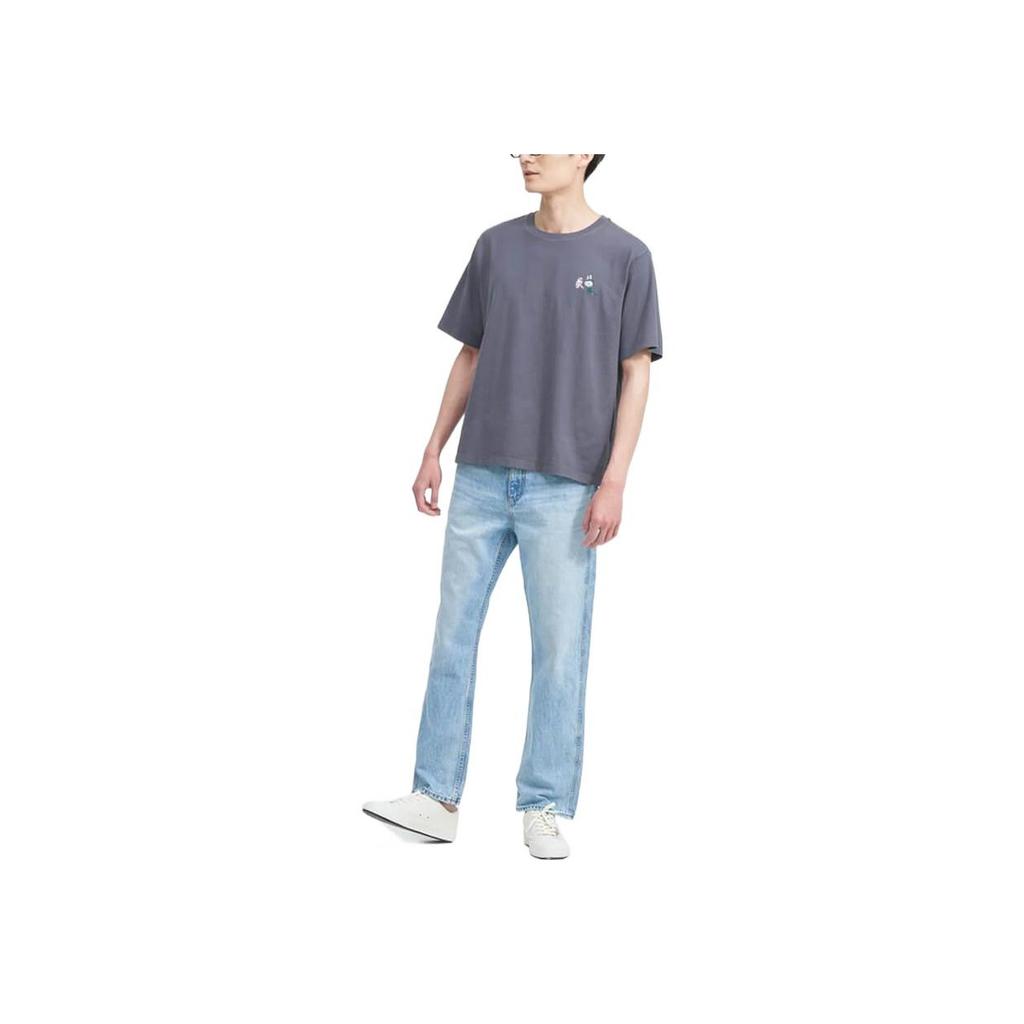 Uniqlo X Pop Mart Мультяшный Аниме Принт Футболка с Круглым Вырезом Унисекс Топы Темно-Серый 449367-08