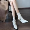 Мода 2024 года, модная обувь, женские ботинки с боковой молнией, зимние, с острым носком, однотонные, сексуальные, на коротком бочонке, на шпильке или тонком каблуке
