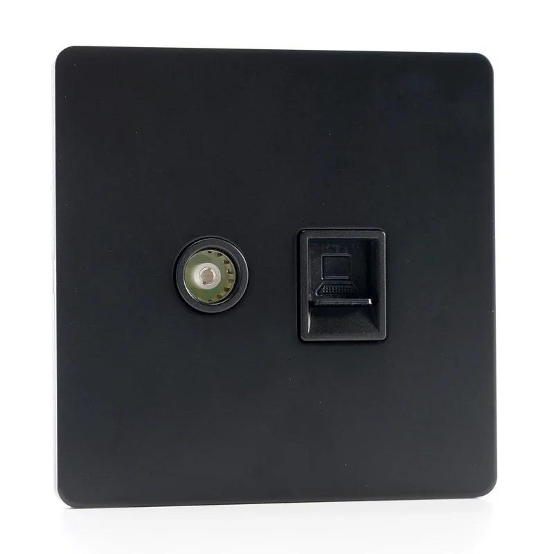 86 Тип Ретро Выключатель 1-4 Gang 2 Way Настенный Светильник Латунный Рычажный Переключатель Черный Матовый Нержавеющая Стальная Панель Розетка EU FR