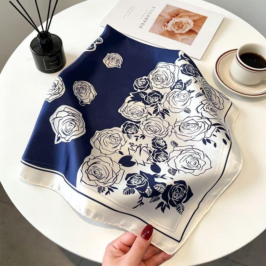 70CM×70CM Imitation Silk Printed Versatile Scarf for Women - Multifunctional Decorative Silk Neck Scarf