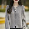 Women's Round Neck Double Zipper Wool Knit Cardigan - Autumn/Winter Fashionable Loose Design.