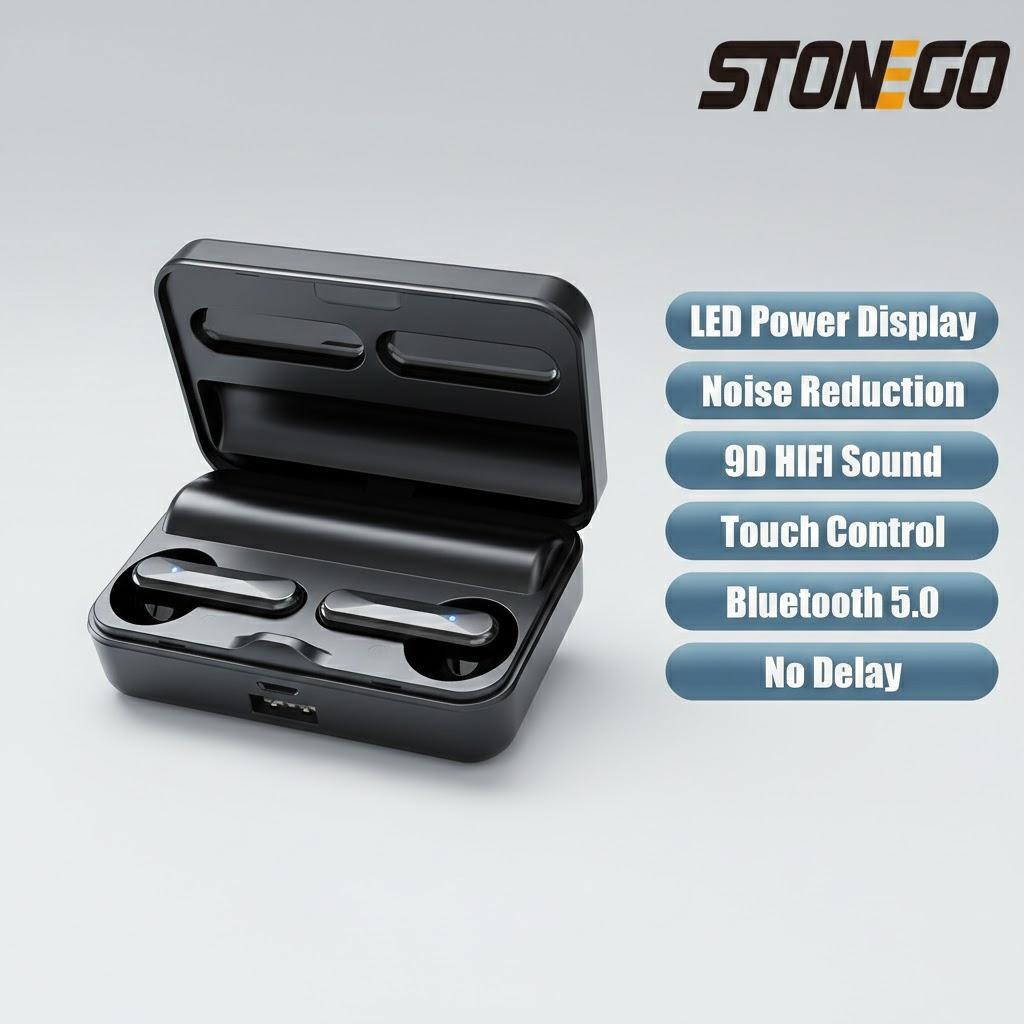 TWS Bluetooth 5.0 Sport Earphones Wireless Waterproof Noise Cancelling Headphones with Charging Case