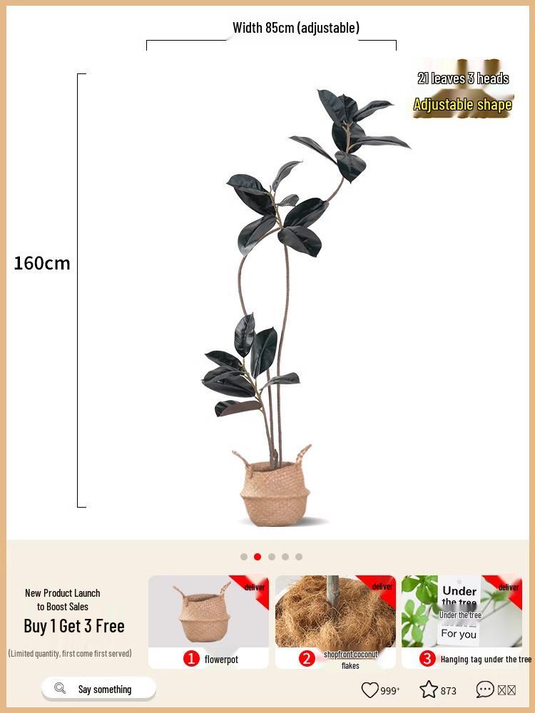 Роскошное искусственное дерево Фикус Эластика Черное Золото: Комнатное украшение и напольное украшение