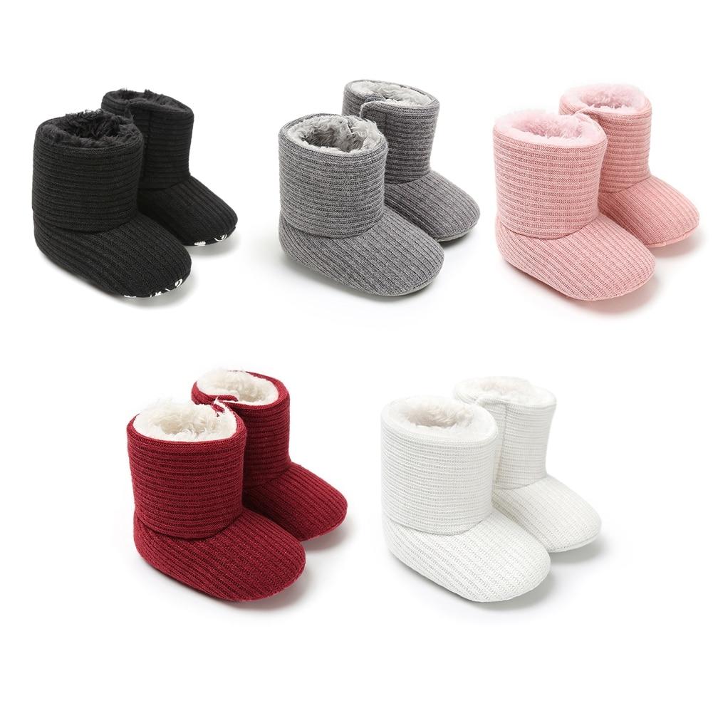 Зимние вязаные зимние сапоги для малышей, обувь для маленьких мальчиков и девочек, однотонные флисовые сапоги для первых ходунков на мягкой подошве с плюшевой подкладкой