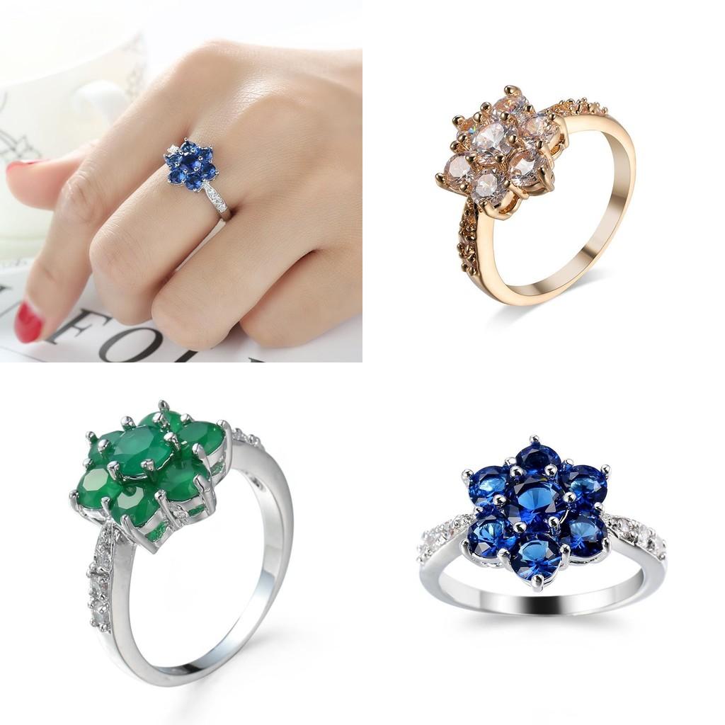 Blue Zirconium Pink Ring Copper Base Gold Plating Conscious Decoration Women