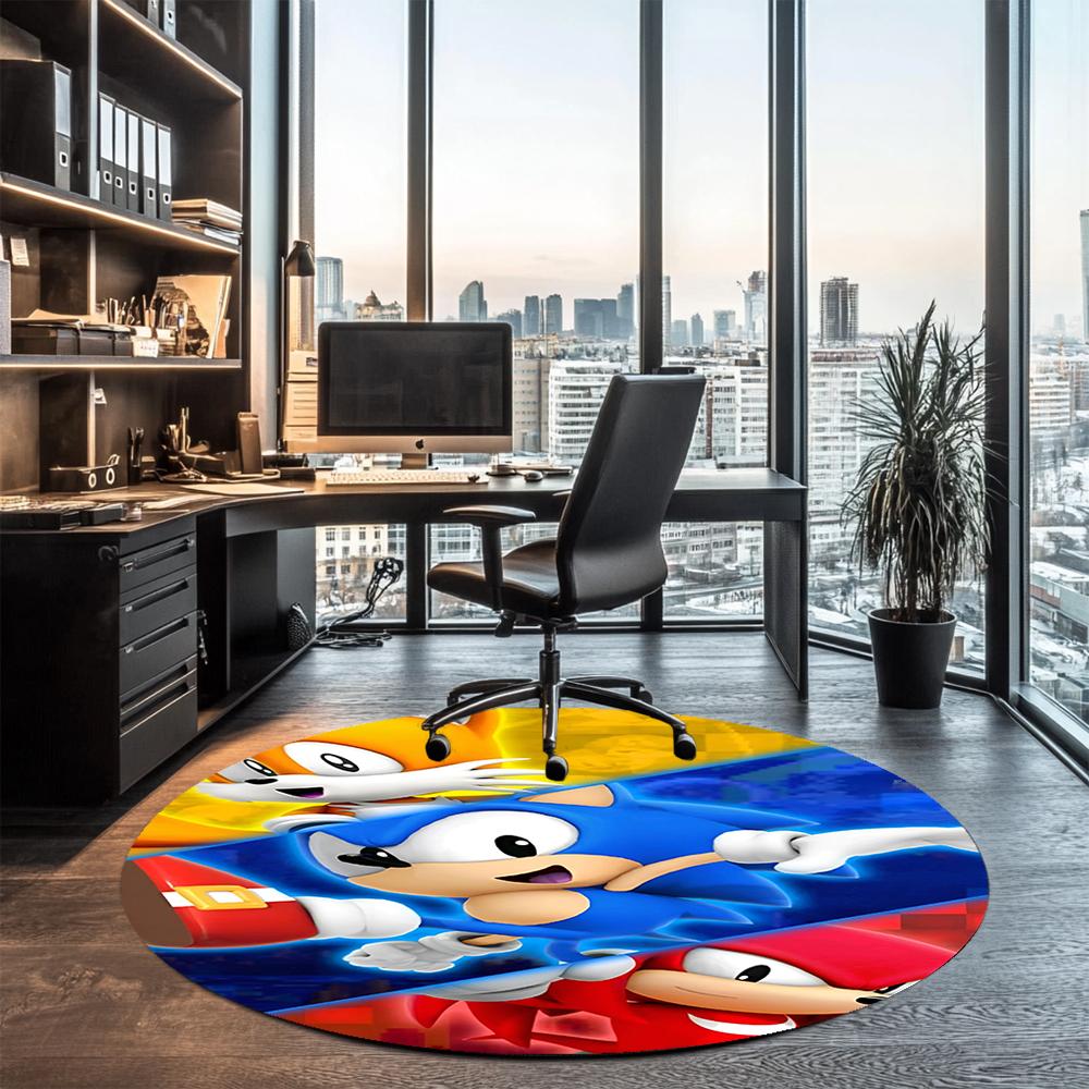 Sonic Printed Round Rug Carpet Chair Rug Area Rug Entryway Doormats,for Office Chair Living Room Bedroom Kitchen Room.