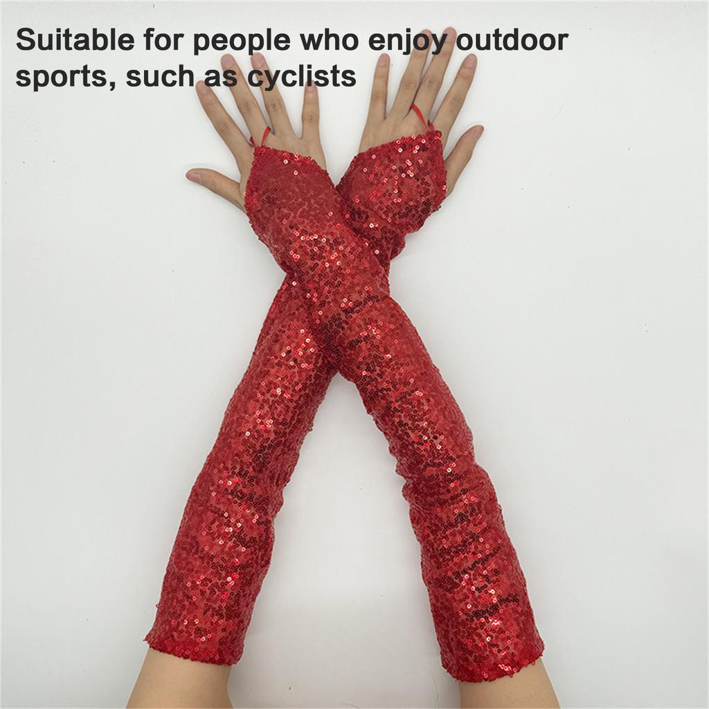 1pair Reflective Sequins Gloves Glitter Long Gloves Comfortable Breathable Glove for Costume Parties