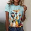 Summer Fashion Round Neck Short Sleeved Top with Cute Chicken Pattern Printed Women’s T-shirts
