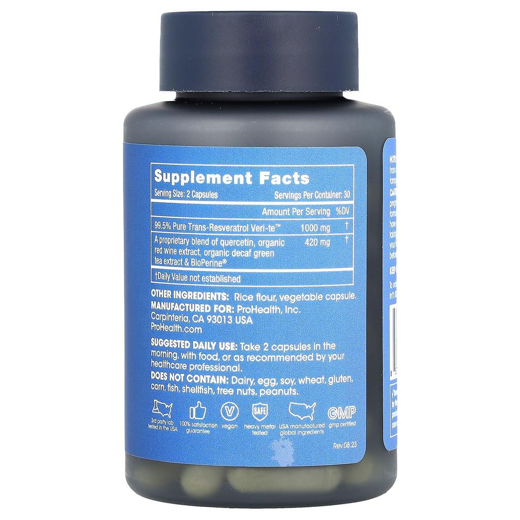 ProHealth Longevity, Trans-Resveratrol Plus, 1,000 mg, 60 Capsules (500 mg per capsule)