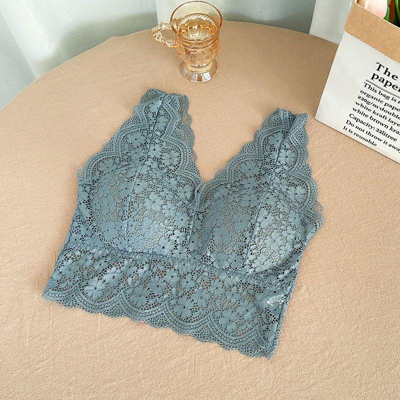 Sexy Women Lace Bras With Pad Long Underwear Wireless Solid Backless Lingerie For Girls Inner Tops Fashion Lady Bras