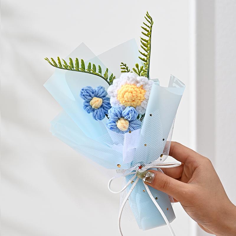 Вязаный букет Мини-пуховые цветы Реквизит для фотосъемки Несколько цветов Домашняя вечеринка Имитация Цветочное украшение Подарочные аксессуары