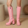 Women's High-heeled Boots Autumn and Winter New Candy-colored Thick-heeled Large-size Medium Boots