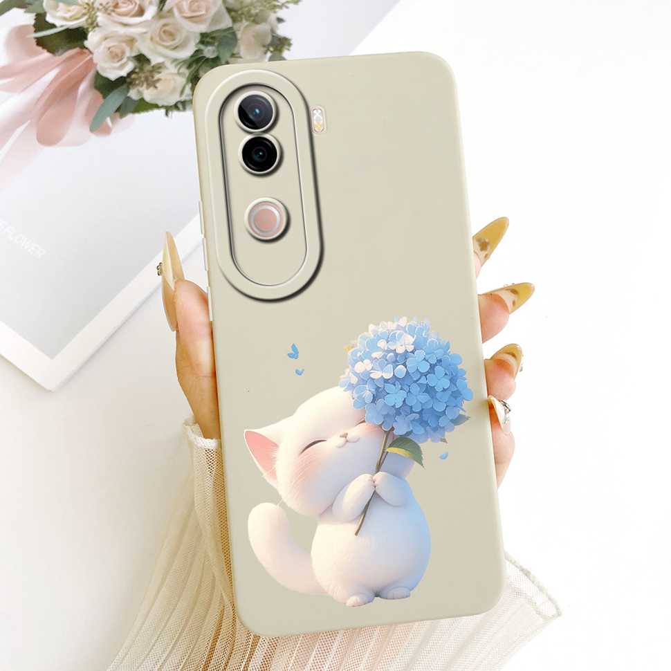 Чехол для vivo V40e 5G Милый Кот Кремовый Цветок Силиконовая Задняя Крышка Для Vivo V 40e VIVO V40E 5G V2403 Чехлы Для Телефона Бампер Fundas