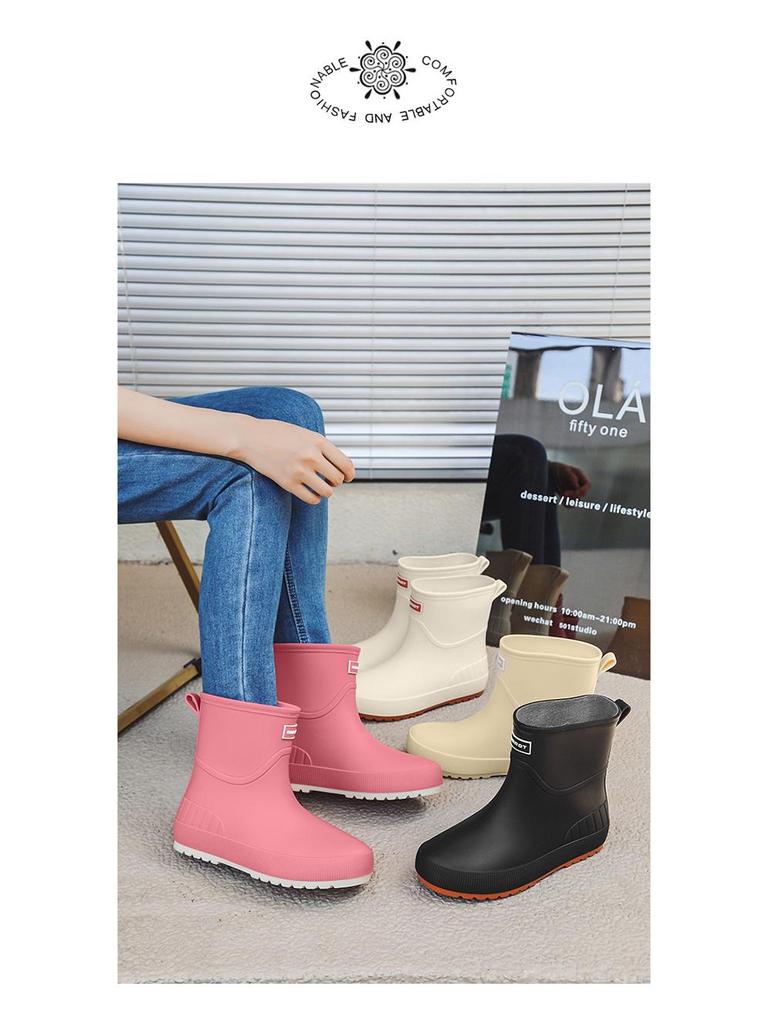 Women's Non-Slip Mid-Calf Japanese Rain Boots - Fashionable Waterproof Outerwear Shoes
