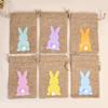 6pcs Easter Burlap Candy Bags Cute Bunny Linen Treat Gift Bags Kids Happy Easter Party Decoration Cookie Snack Packing Supplies