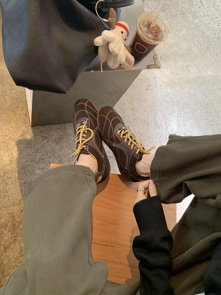 Версия из коровьей кожи~ виноградный ма увеличение внутренней высоты 3 см модная цветовая гамма шнуровка круглый носок вставки немецкие тренировочные туфли женские повседневные спортивные