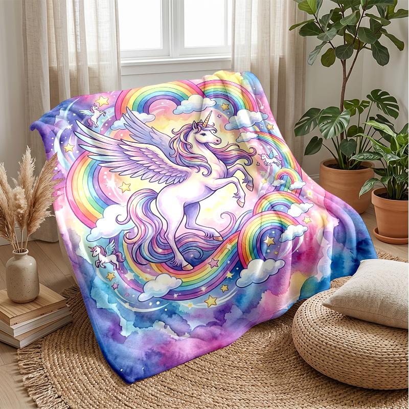 Winged Magical Unicorn Theme blanket Lightweight Warm Flannel Blanket Decorative Throw Blanket for Home Decoration
