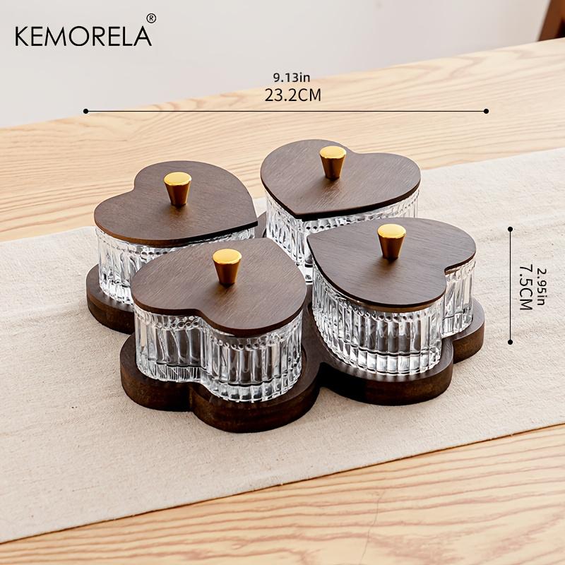 KEMORELA Стеклянная миска в форме сердца, фруктовая тарелка - Стеклянная и деревянная тарелка для фруктов, закусок, десертов, тортов. Подходит для семейных вечеринок, для декора
