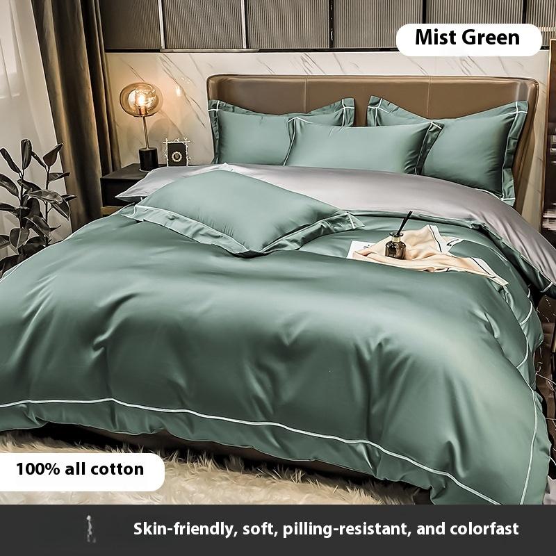 Four-piece Set of Pure Cotton Bedding Light Luxury Skin-friendly and Breathable Washed Sheets Quilt Covers Pillowcases