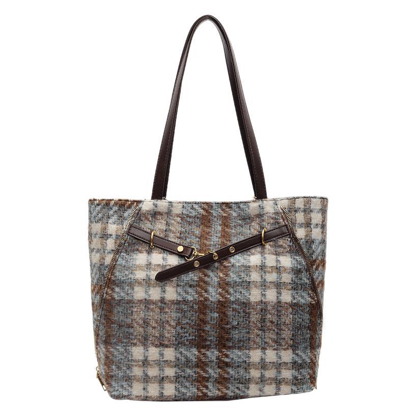 Woolen Plaid Large-capacity Bag Women's 2025 Autumn and Winter New Shoulder Bag Retro Texture Commuter Shoulder Bucket Bag