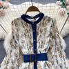 Autumn Lace Vintage Fairy Dress Women Patchwork Elegant Party Midi Dress Female Bow Korean Fashion One Piece Floral Dress 2024