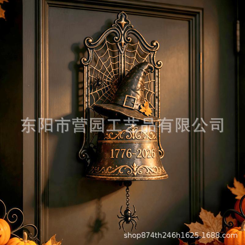Halloween Witch Bell Resin Wall Hanging Spooky Door Bell Ornament Home Party Mantel Shelf Decoration Gift Decor