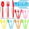 180 Pcs Neon Party Plastic Cutlery Set Includes Forks Spoons Knives Disposable Neon Silverware Sets for Parties 6 Colors